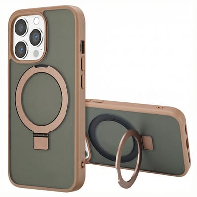Accezz Hoesje - Geschikt voor Apple iPhone 13 Pro - Ring Stand Backcover geschikt voor MagSafe - Bruin