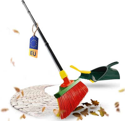 Novaliv klauwbezem met steel 30 cm inclusief jumbo veegset, speciale bezem met gebogen borstelharen, rood en geel - ideaal als tuinbezem, schraapbezem, kunstgrasbezem, ideaal voor op de camping
