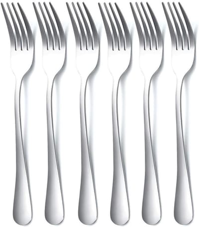 RVS Bestekset met 6 Tafelmessen, Eetvorken en Dessertvorken, Vaatwasserbestendig, Ideaal voor Thuis en Restaurantgebruik (20cm)