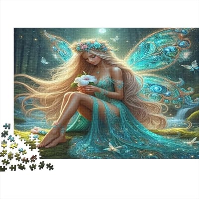 Waldfee Puzzel van papier, 1000 stukjes, voor volwassenen, vlindermeisjes, nachtbeeld, ontspanning, familiespel, decoratie, 52 x 38 cm, 1000 stuks