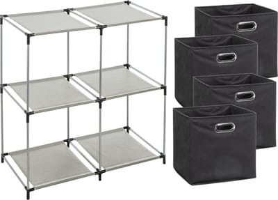 5Five Kastmandjes/opberg manden - antraciet - 4x stuks van 29 Liter - Metalen rekje is 67 x 68 cm