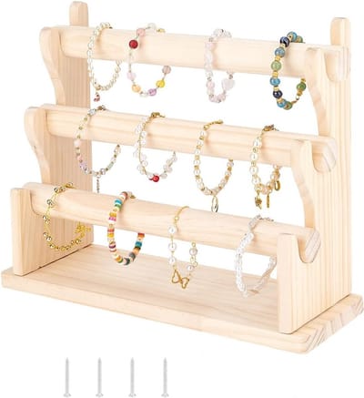 Houten 3-laags afneembare armbandhouder voor het tentoonstellen van armbanden, horloges en haarbanden, ideale organizer voor sieraden en accessoires