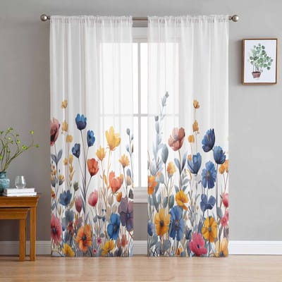 Bloem Blad Madeliefje Raam Tule Gordijnen voor Woonkamer Slaapkamer Hotel Luxe Decoratie Transparante Gordijnen 135W x 114H(cm) white