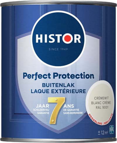 Histor Perfect Protection Buitenlak - Houtlak - Houtverf voor Buiten - Hoogglans Verf voor Hout - Buitenverf - Cremewit RAL 9001 - 0.75 L