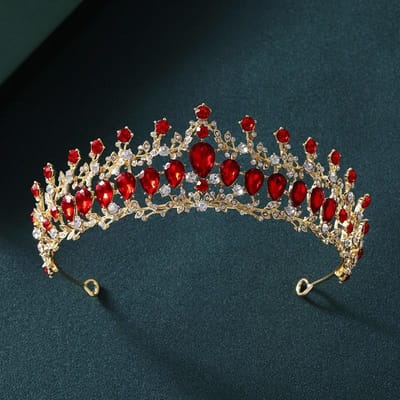 Barok Gouden Kleur Rode Kristallen Tiara's en Kronen Strass Bruidsdiadeem Kroon Tiara Voor Vrouwen Bruiloft Haaraccessoires Sieraden black