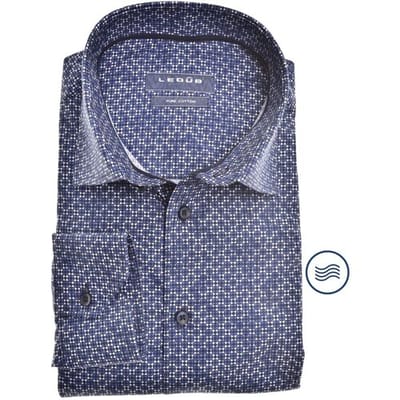 Ledûb Overhemd Geometric Tiling Semi-Spread Modern Fit Donker Blauw / male