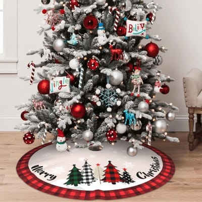 Kerstboomrok 48 inch Rood Rustiek Kerstboomrok Mat met Sneeuwvlokontwerp voor Vrolijk Kerstfeest Kerstvakantie Feestdecoraties Binnen Buiten