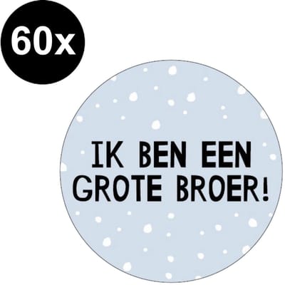 60x Sticker Ik Ben Een Grote Broer - Blauw - Babyshower - Zwangerschap - Geboorte - Jongen - Zoon - Kraamfeest - Sluitsticker - Feeststicker - Sticker - Trakteren - 40mm - 60 Stuks