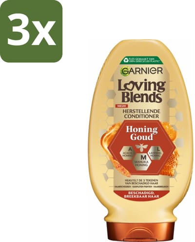 3 x Garnier Loving Blends Honing Goud Conditioner 250 ml - Beschadigd Haar - Breekbaar Haar - Haar Herstel - Haar Versterken - Honing Conditioner
