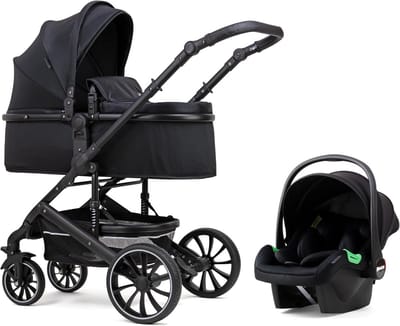 3-in-1 Combikinderwagen met Reiswieg, Buggy en Autostoel in Zwart Kunstleer