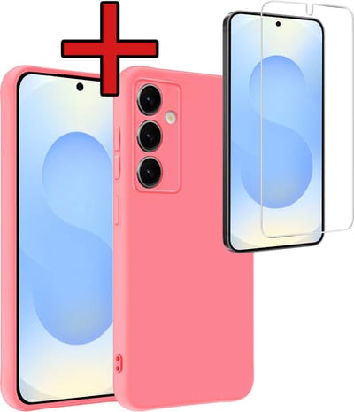 Hoesje - Met Screenprotector - Geschikt voor Samsung Galaxy S25 - Sterk & Shockproof - Telefoon Hoes - Back Cover - Siliconen Case - Telefoonhoes - Licht Roze