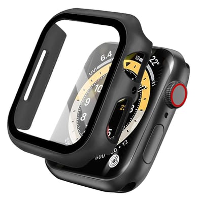 Screen protector - Geschikt voor Apple Watch 7 / 8 / 9 - 45 mm - Full Cover Hard Case / Beschermend Hoesje - Zwart
