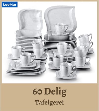 LooMar Serviesset – 60 delig – 12 persoons – Keramiek - Luxe – Bordenset – Dinnerborden – Dessertborden