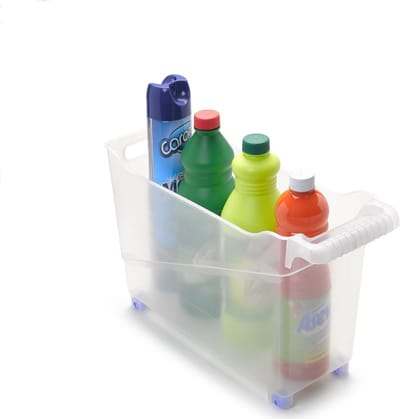 PlasticForte keuken trolley - transparant - op wieltjes - L45 x B17 x H29 cm - Kunststof - Voorraad / opberg boxen/bakken