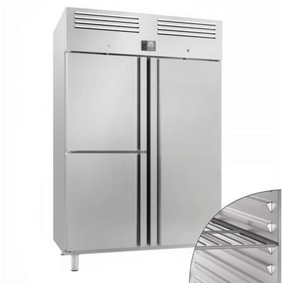 GGM Gastro Kühlschrank Edelstahl Premium PLUS - GN 2/1 - 1240 Liter - mit 1 Tür & 2 Halbtüren Zilver