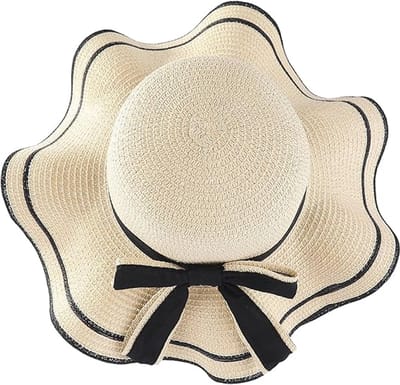Hoeden - Strandzonnehoed voor dames - UPF 50+ - Strohoed voor dames met brede rand - Met strikversiering - Lichtgewicht - Opvouwbaar - Zomer - Reisstrohoed