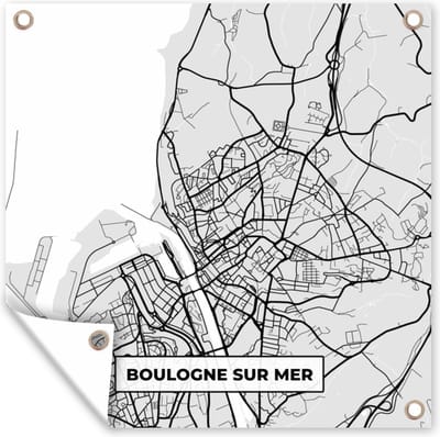 Tuin poster Kaart – Stadskaart – Frankrijk - Boulogne-sur-Mer - Plattegrond - 200x200 cm - Tuindoek