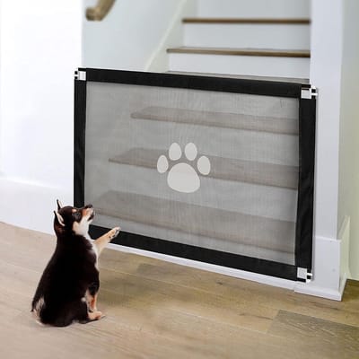 Traphekje voor honden, hondenhek, installatierooster, deur 80 x 100 cm, zwart