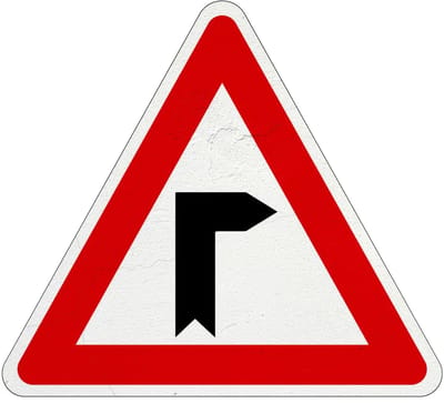 Haakse bocht rechts bord | Sign Again materiaal | 30 cm