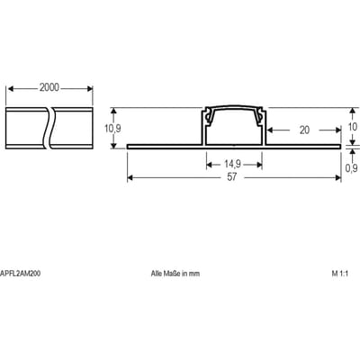 EVN APFL2 alu-tegelprofiel tweezijdig 200cmx5,7cm