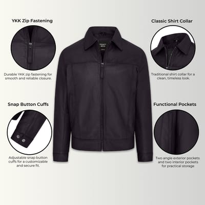 Heren Zwart Retro Klassiek Leren Harrington Bikerjack - Drammen