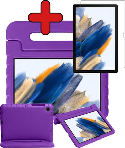 Hoesje - Geschikt voor Samsung Galaxy Tab A8 - Met Screenprotector - Kinderhoes - Shockproof Bumper - Kidsproof Case - Tablethoes - Kinder Hoes Cover - Paars