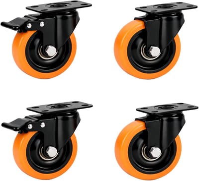Zwenkwiel - set van 4 - 50 mm - 400 kg - zwart-oranje