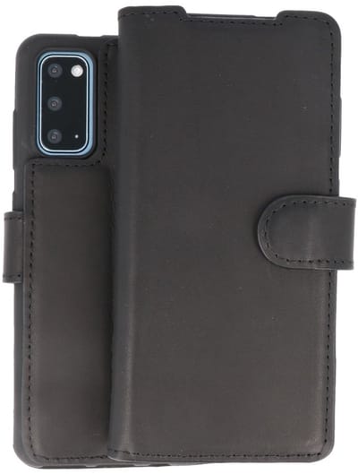 BAOHU Handmade Leer Telefoonhoesje - Wallet Case - Portemonnee Hoesje - Geschikt voor Samsung Galaxy S20 - Zwart