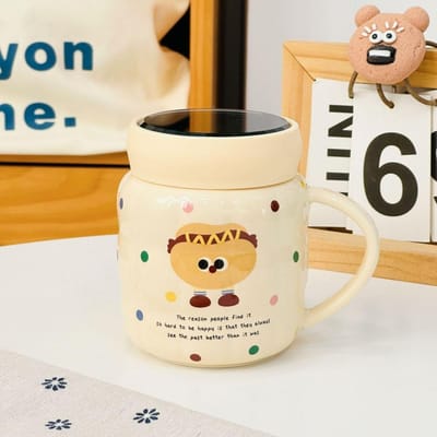 Meisjes Hart met Deksel Lepel Konijn Cartoon Keramische Kop Leuke Roze Mok Hoge Uitstraling Grote Capaciteit Souvenir 350ML