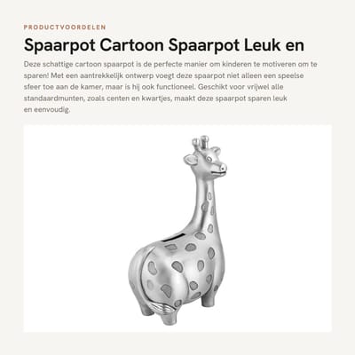 Dailygoods- Spaarpot Leuke Cartoon - Spaarpot Kind - Spaarvarken - Spaarpot Baby - Duurzaam Materiaal - Geschikt voor Standaardmunten - Besparingspot