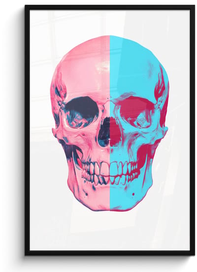 Poster in lijst - Fotolijst 80x120 cm - Posters - Schedel - Grafisch - Roze - Verdeeld - Posterlijst zwart - Decoratie - Wanddecoratie woonkamer - Muurdecoratie slaapkamer