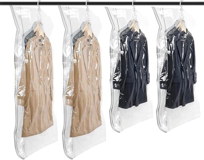 Famanu – Hangende vacuüm opbergzakken voor kleding - 4 stuks - 2x 135 x 70 cm + 2x 110 x 70 cm - duurzaam materiaal - luchtdicht en ruimtebesparend - geschikt voor kleding en beddengoed