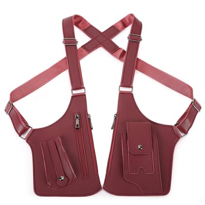 Dubbele Schouder Okseltas, Premium Leder Okseltas met Verborgen Anti-Diefstal Portemonneevak, Verstelbaar & Vintage, Geschikt voor Wandelen -Wijnrood