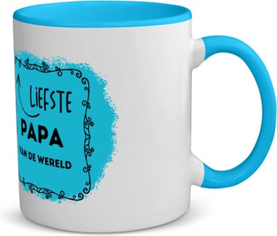 Akyol - liefste papa van de wereld koffiemok - theemok - blauw - Papa - de liefste vader - vader cadeautjes - vaderdag - verjaardag - geschenk - kado - 350 ML inhoud
