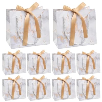 Cadeautassen 10 stuks voor middelgrote geschenken - Papieren geschenkzakjes met gouden striklint