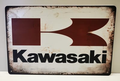 Metalen wandbord - Kawassaki - Mancave - Wand Decoratie - Metal sign - Mancave decoratie - Decoratie - Metalen borden - Tekst borden - Metalen bord