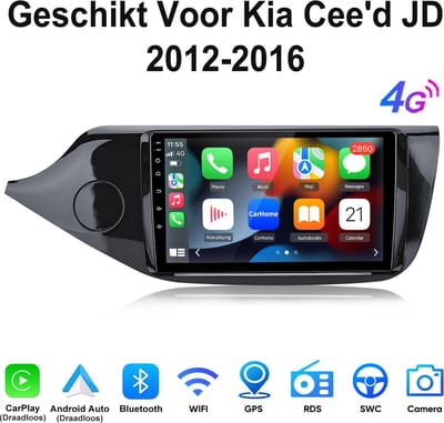 Junsun Android 15 Autoradio Geschikt Voor Kia Cee'd JD 2012-2016 Accessoires, 6GB+128GB, Draadloze CarPlay & Andriod Auto, DAB+, GPS-navigatiesysteem, Bluetooth, Stuurwielbediening, WiFi, 9-inch HD Touchscreen, DSP, 4G, Octa-core processor