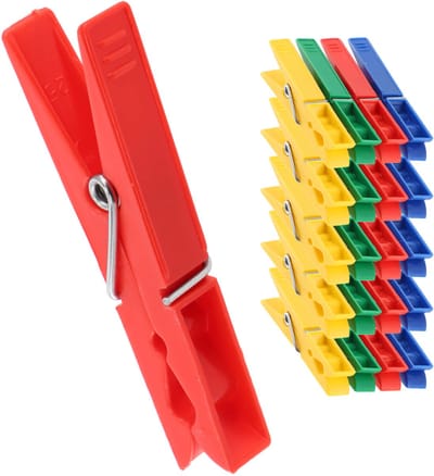 KADAX wasknijpers, 20 x knijpers van robuuste kunststof, kleurrijke sokklemmen, windbestendige klemmen voor binnen en buiten (groen-geel-rood-blauw)