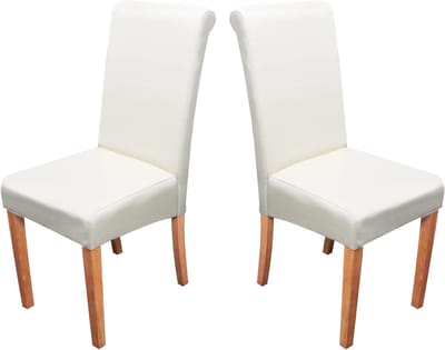 Set van 2 eetkamerstoelen Keukenstoel Novara II, leer ~ crème, lichtgekleurde poten