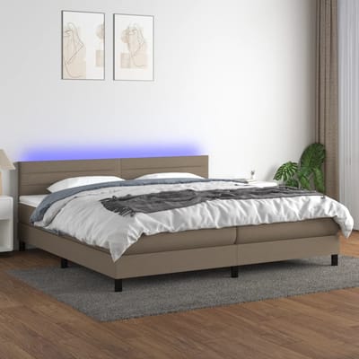 vidaXL - Boxspring - met - matras - en - LED - stof - taupe - 200x200 - cm