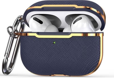 AirPods hoesjes van By Qubix - AirPods Pro / AirPods Pro 2 hoesje - Hardcase - Plated series - Donkerblauw + goud Airpods Pro Case Hoesje voor Airpods
