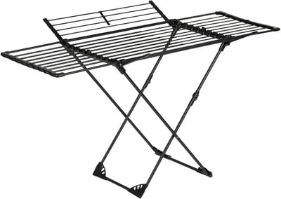 KINGHoff - Droogrek - Opvouwbaar Wasrek Verstelbaar - Staand Wasdroogrek - Inklapbaar Kledingrek - Wasrek voor Binnen en Balkon - Max. 20 kg - 108–180 x 96 x 101 cm - Zwart