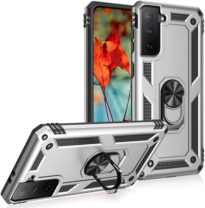 Hoesje Geschikt Voor Samsung Galaxy S21 Hoesje Geschikt Voor Samsung Galaxy S21 armor case Ring houder TPU backcover met Ring houder / Ring vinger houder / standaard – Zilver