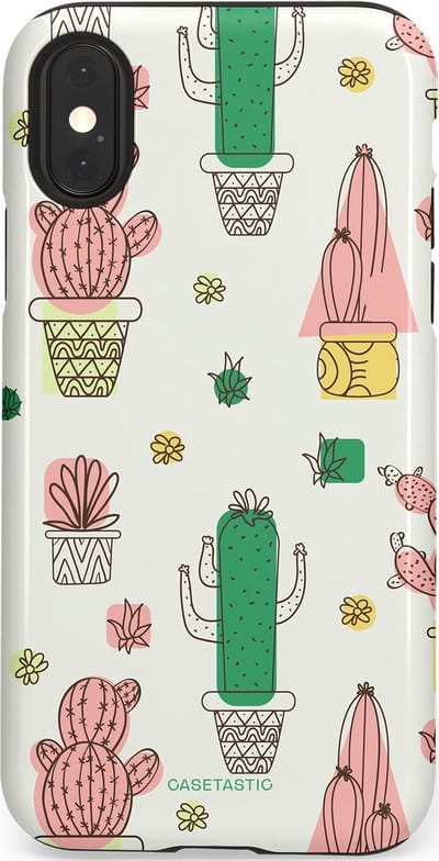 Casetastic Hoesje Geschikt voor Apple iPhone X/Xs - Stijlvolle Beschermende Duo-layer Case - Vrolijke cactus