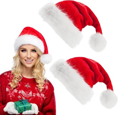 2 Stuks Pluche Kerstmutsen Unisex Extra Dikke Zachte Mutsen voor Kerstkostuum en Feestelijke Evenementen