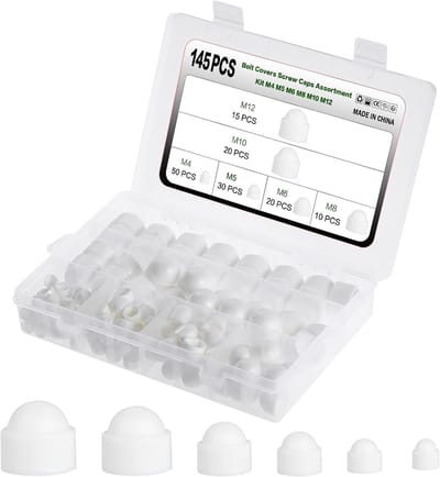 Set van 145 Beschermkapjes voor Schroeven M4, M5, M6, M8, M10, M12 - Schroefbeschermers, Moerafdekkingen en Hex Schroefkappen