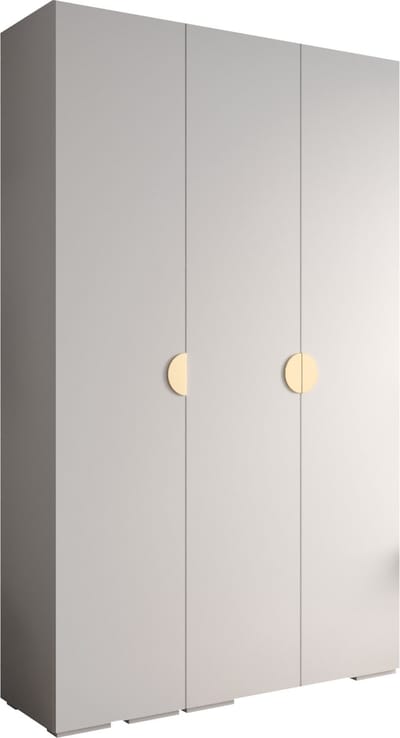 Opbergkast Kledingkast met 3 draaideuren Garderobekast slaapkamerkast Kledingstang met planken | Gouden Handgrepen, elegante kledingkast, glamoureuze stijl (LxHxP): 150x237x47 cm - IVONA 4 (Wit, 150 cm)