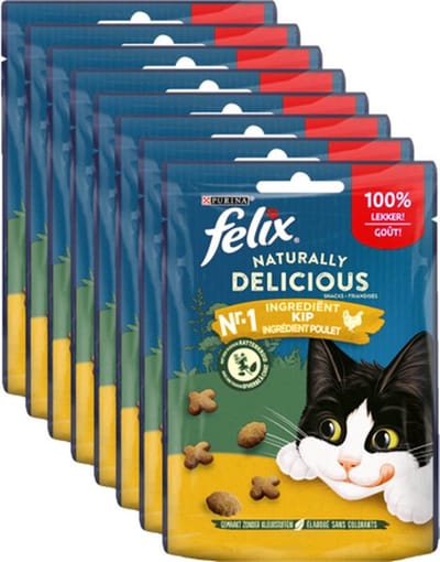 8x Felix Naturally Delicious Kip - Kattensnack - 50g