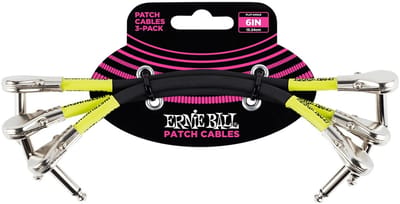 Ernie Ball Patchkabel - 3-Pack - Flat Haaks/Flat Haaks - 15 cm - Zwart - Laagbouwende Connectoren - Dubbelgeleider - Meervoudige Afscherming