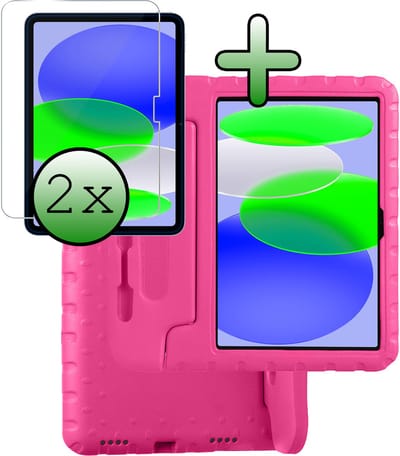 Hoesje Geschikt voor Apple iPad A16/A18 (2025/2026) - 11 inch (11e & 12e generatie) - Met 2x Screenprotector - Kinderhoes Shockproof Bumper - Kidsproof Case - Tablet Hoes - Kinder Hoes Cover - Roze